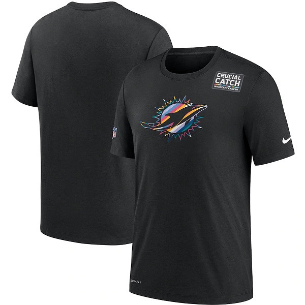 Miami Dolphins 2020 Black Sideline Crucial Catch Performance NFL T-Shirt (All Size)